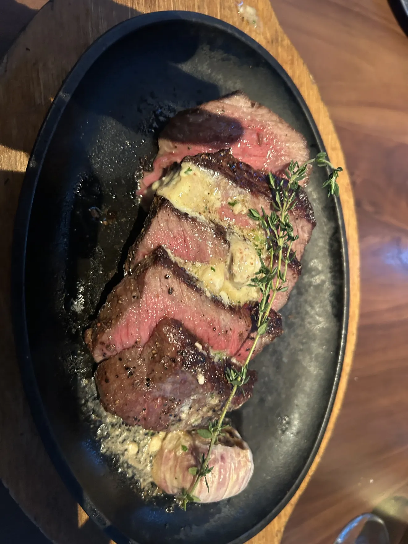 Grilled churrasco steak plated for serving